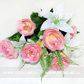 искусственные цветы камелии, лилии, герберы цвета розовый с белым 14