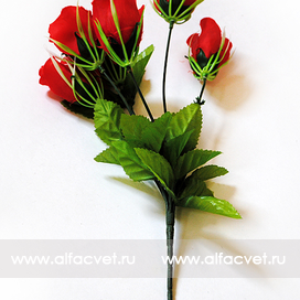 искусственные цветы букет роз с бутонами с добавкой осока цвета красный 4